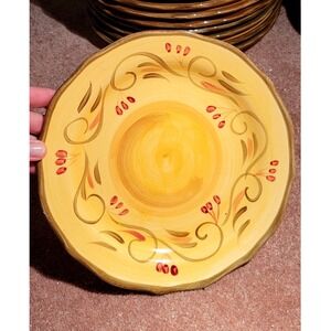 Yellow‎ Hand Painted Ceramic Plate Rustic Berry Vine Design